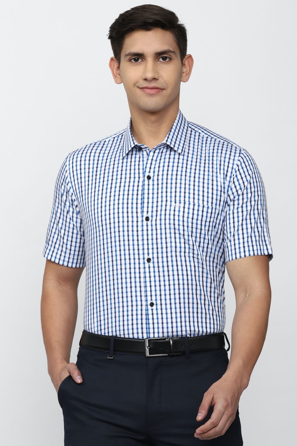 Men Blue Regular Fit Formal Half Sleeves Formal Shirt