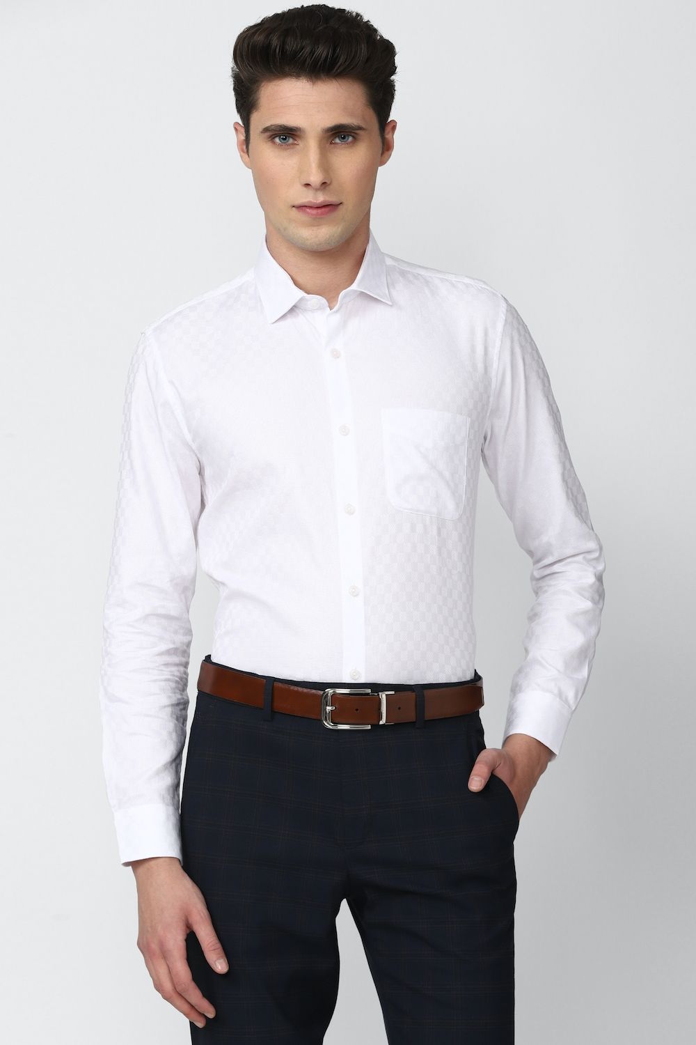 Men White Slim Fit Formal Full Sleeves Formal Shirt