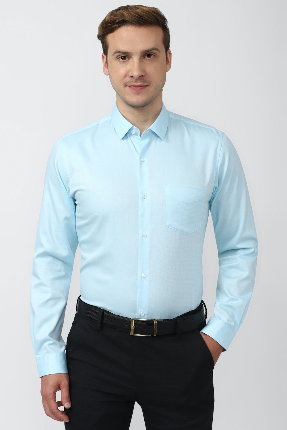 Men Blue Slim Fit Formal Full Sleeves Formal Shirt