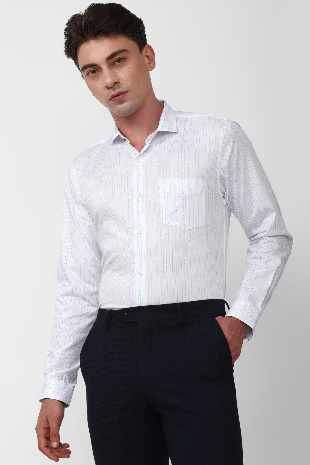 Men White Slim Fit Formal Full Sleeves Formal Shirt