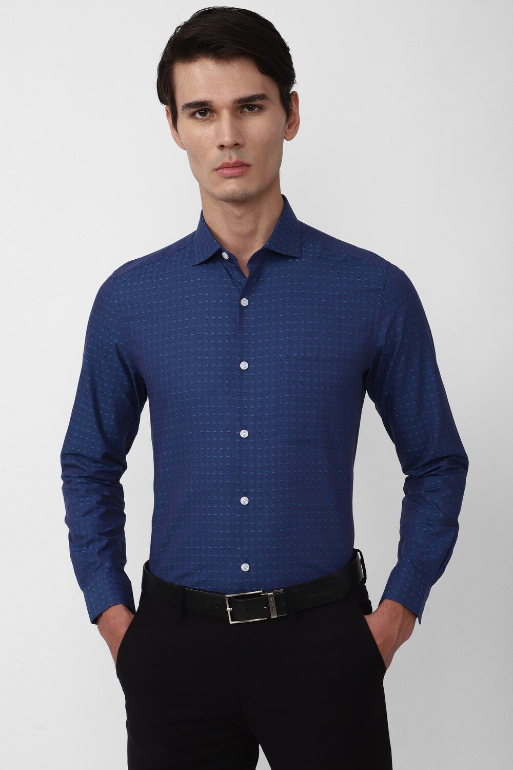 Men Blue Slim Fit Formal Full Sleeves Formal Shirt