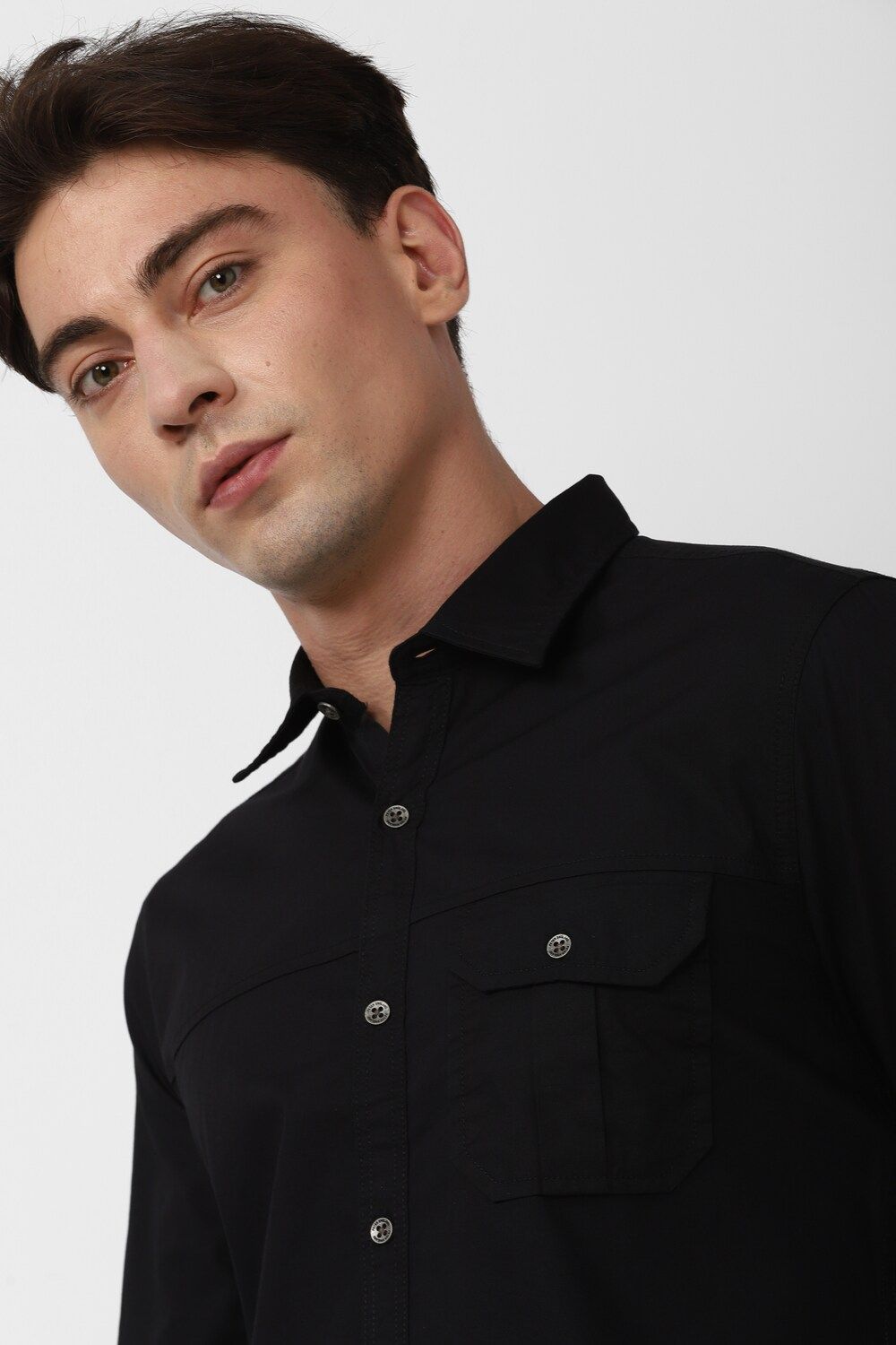 Men Black Super Slim Fit Solid Full Sleeves Casual Shirt