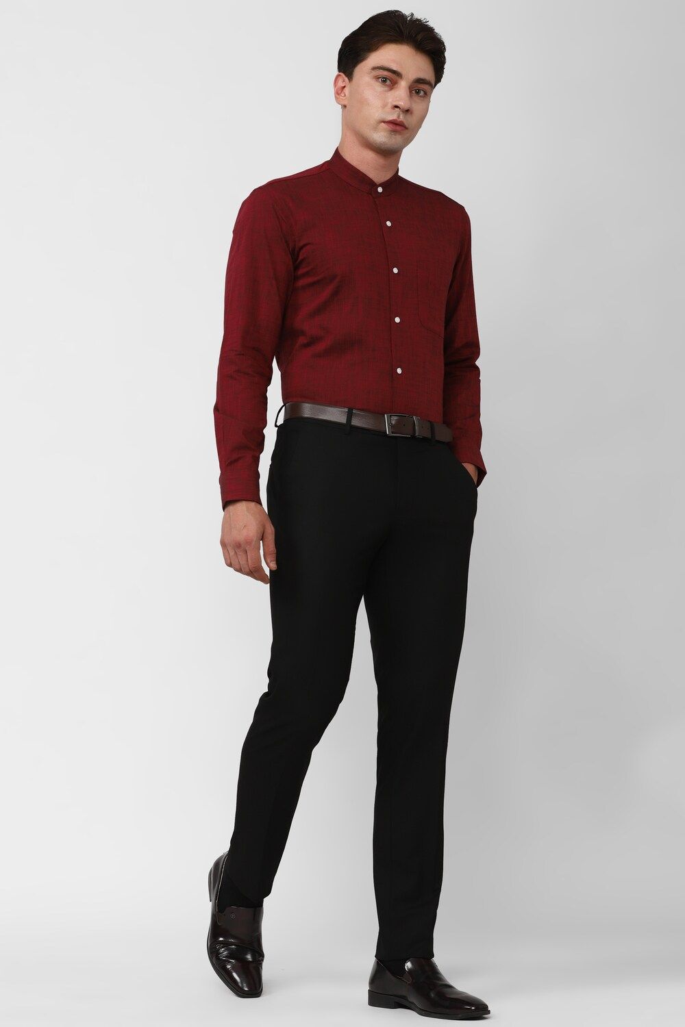 Men Maroon Slim Fit Formal Full Sleeves Formal Shirt