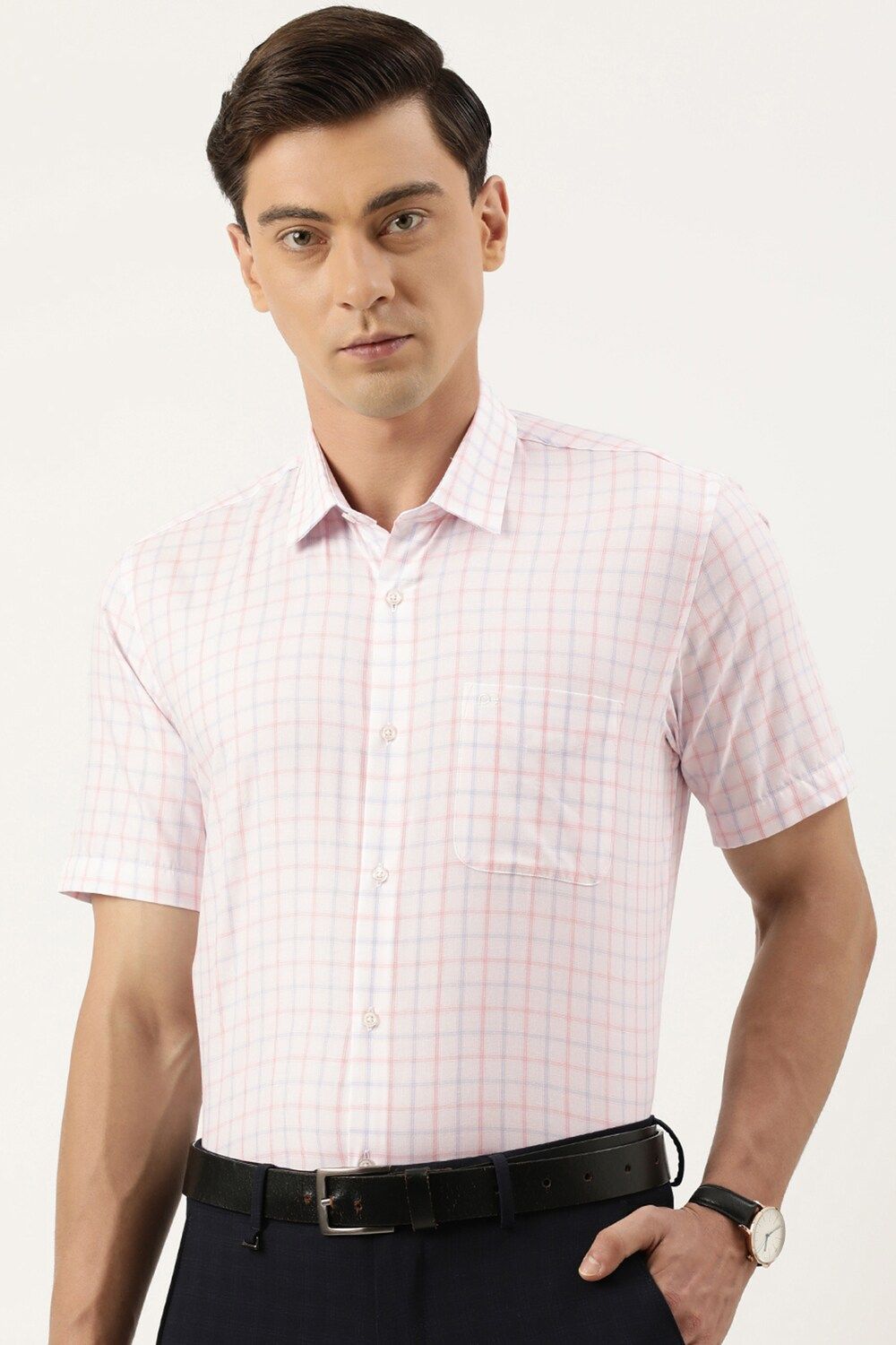 Men Pink Regular Fit Formal Half Sleeves Formal Shirt
