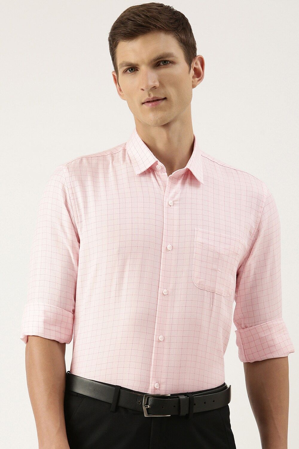 Men Pink Slim Fit Formal Full Sleeves Formal Shirt