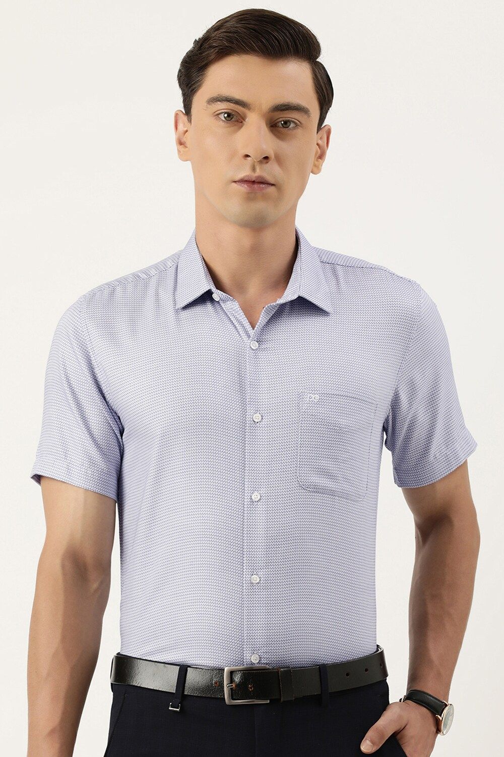Men Blue Slim Fit Formal Half Sleeves Formal Shirt