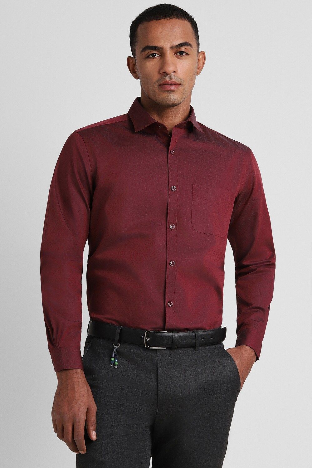Men Maroon Regular Fit Formal Full Sleeves Formal Shirt