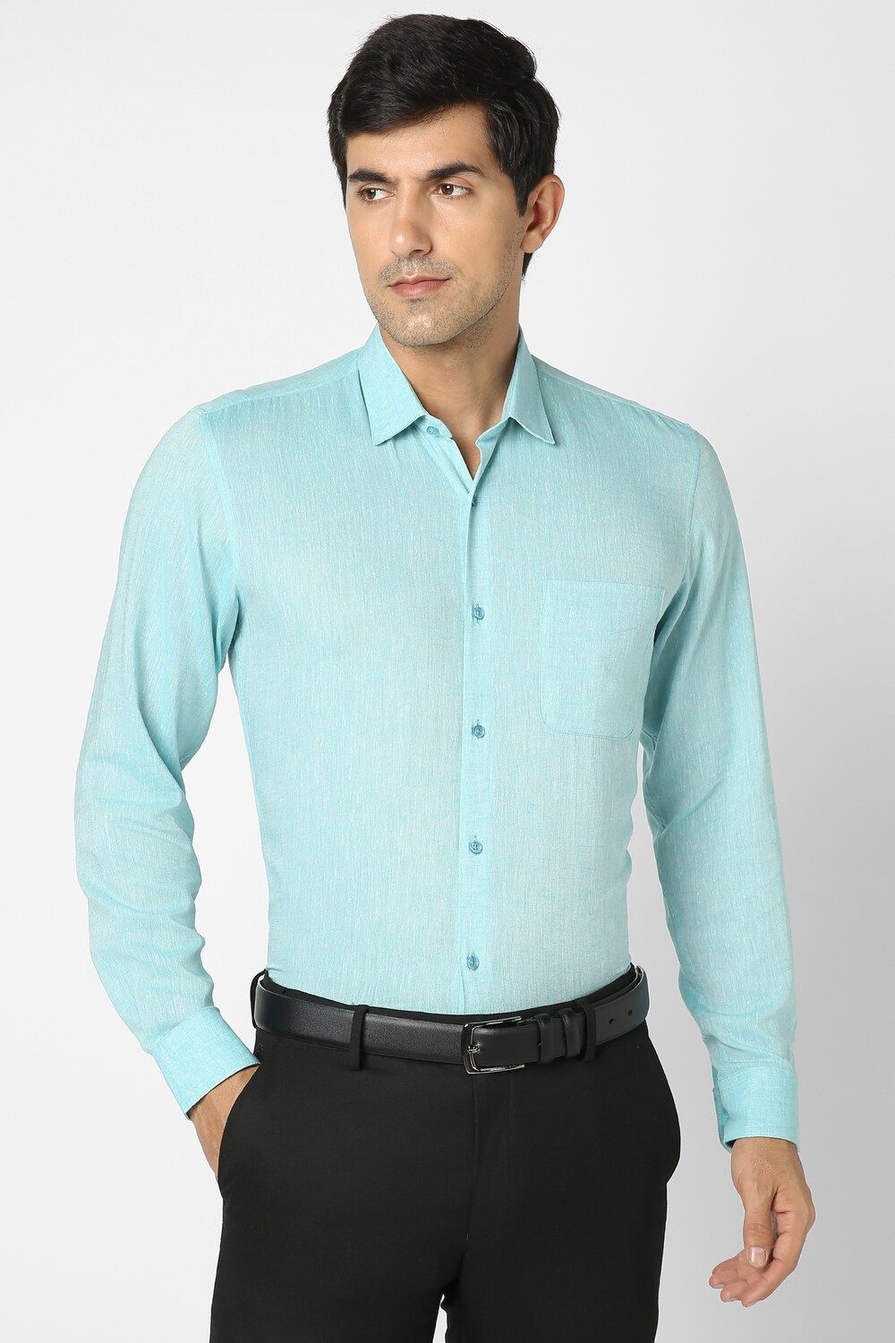 Men Blue Regular Fit Formal Full Sleeves Formal Shirt