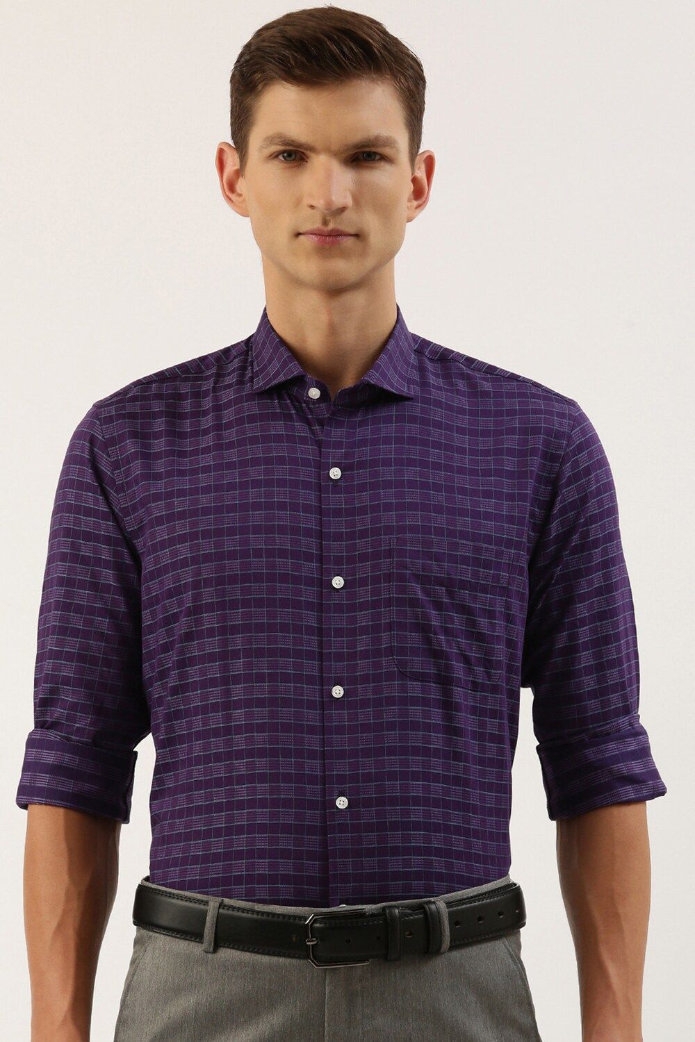Men Purple Regular Fit Formal Full Sleeves Formal Shirt