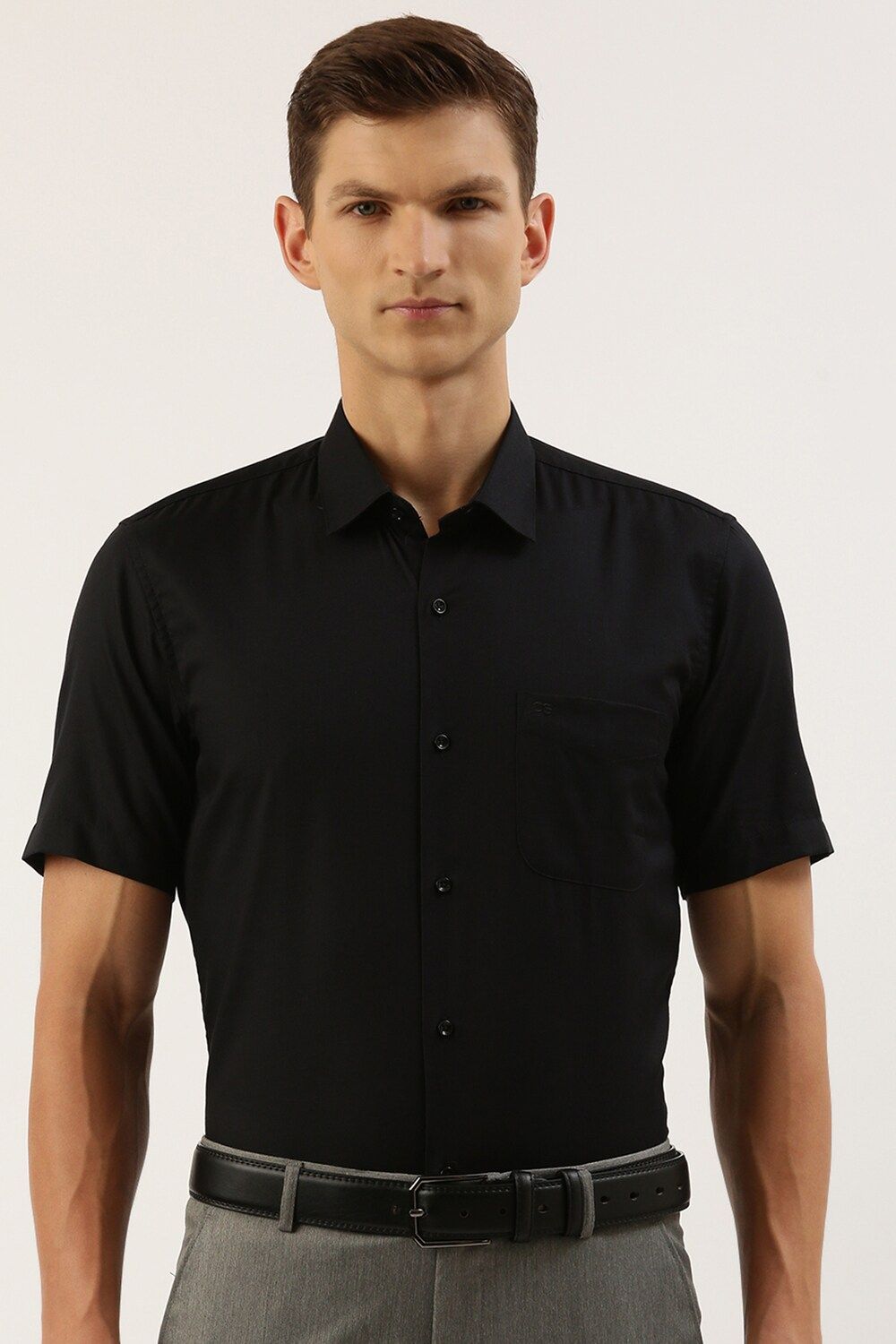 Men Black Regular Fit Formal Half Sleeves Formal Shirt