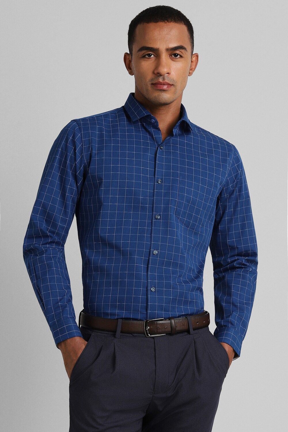 Men Blue Slim Fit Formal Full Sleeves Formal Shirt