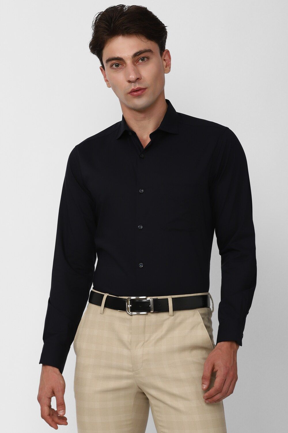 Men Black Slim Fit Formal Full Sleeves Formal Shirt