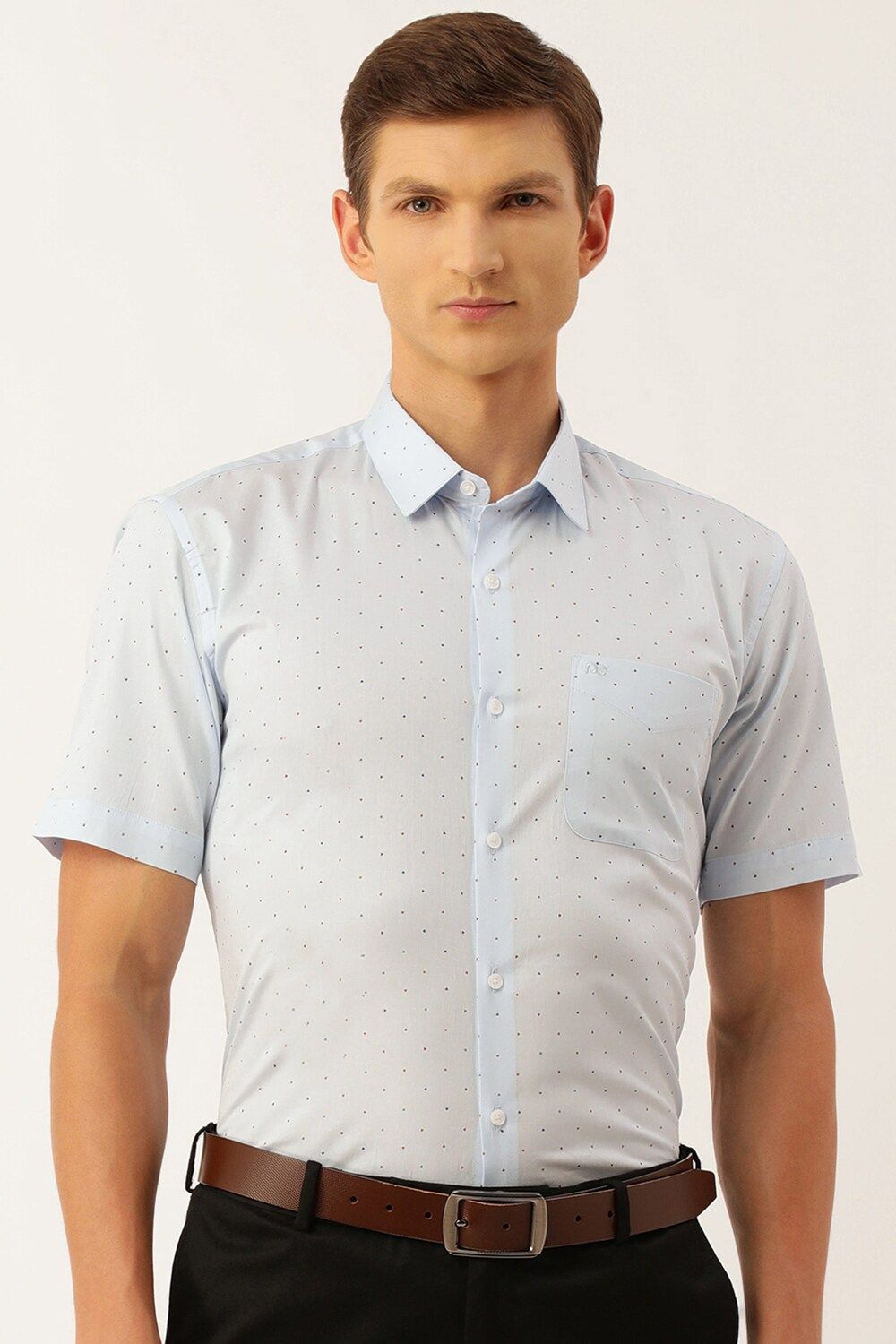 Men Blue Regular Fit Formal Half Sleeves Formal Shirt
