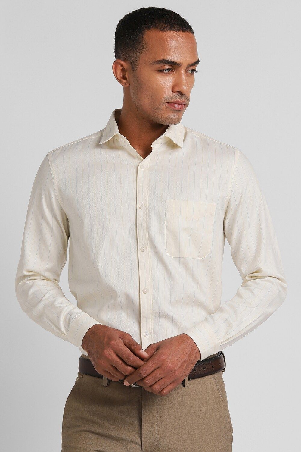 Men Beige Slim Fit Formal Full Sleeves Formal Shirt