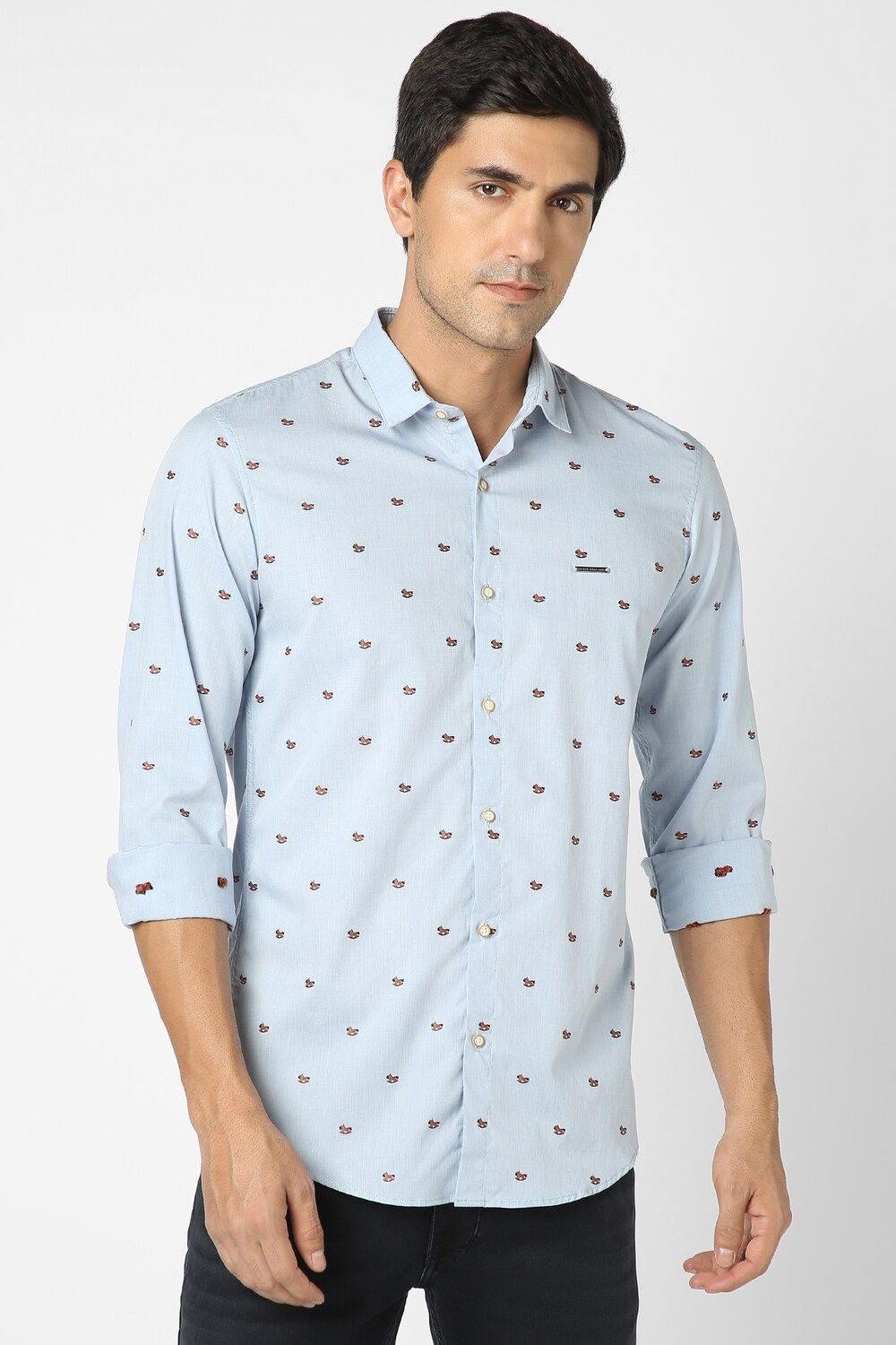 Men Blue Slim Fit Print Full Sleeves Casual Shirt