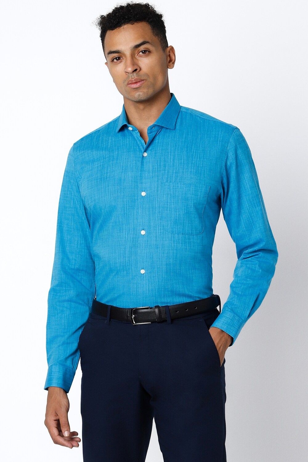 Men Blue Slim Fit Formal Full Sleeves Formal Shirt
