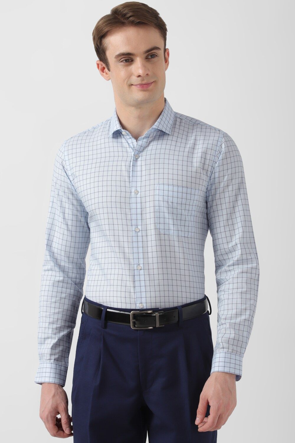 Men Blue Slim Fit Formal Full Sleeves Formal Shirt