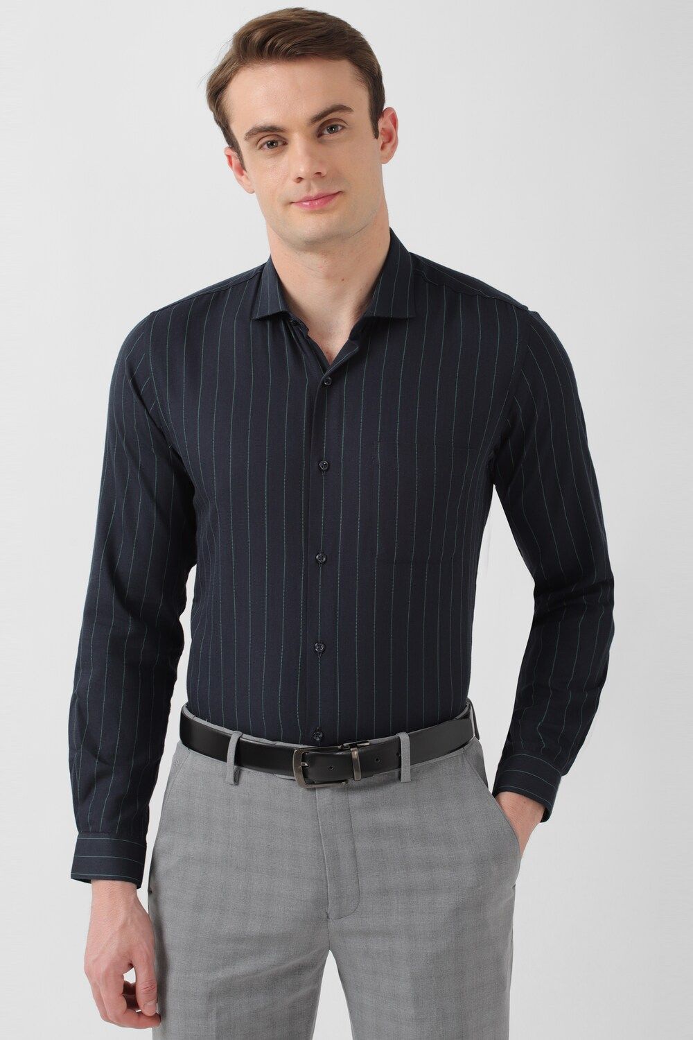 Men Black Slim Fit Formal Full Sleeves Formal Shirt