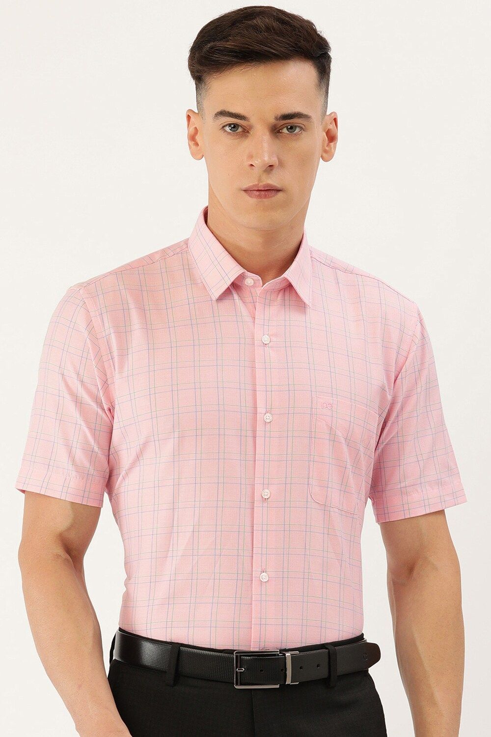 Men Pink Regular Fit Formal Half Sleeves Formal Shirt