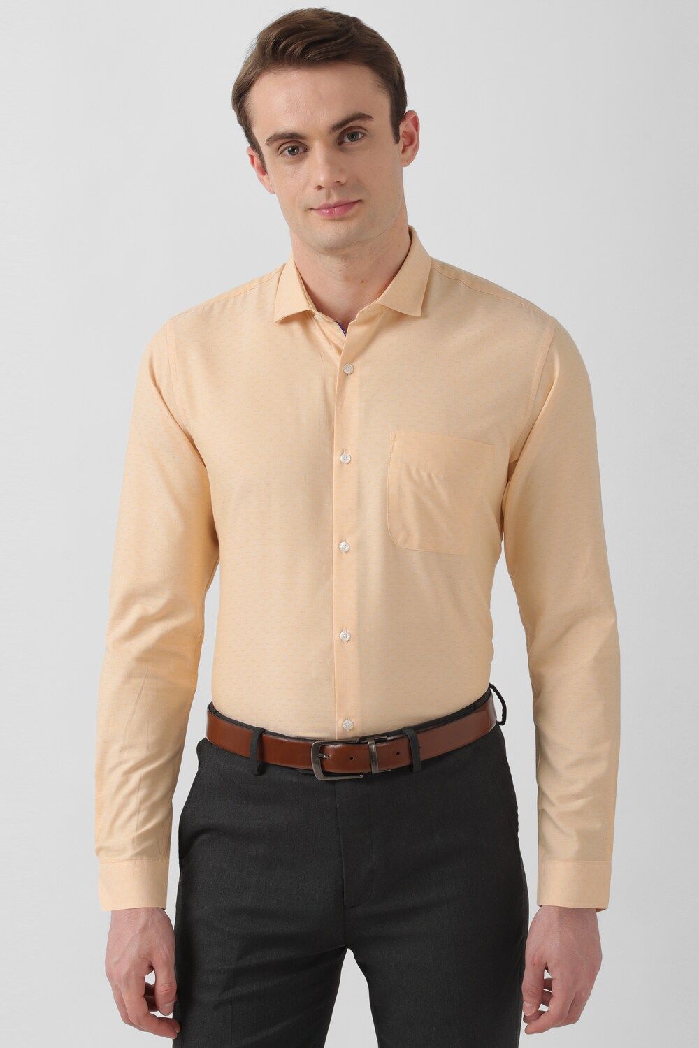 Men Peach Regular Fit Formal Full Sleeves Formal Shirt