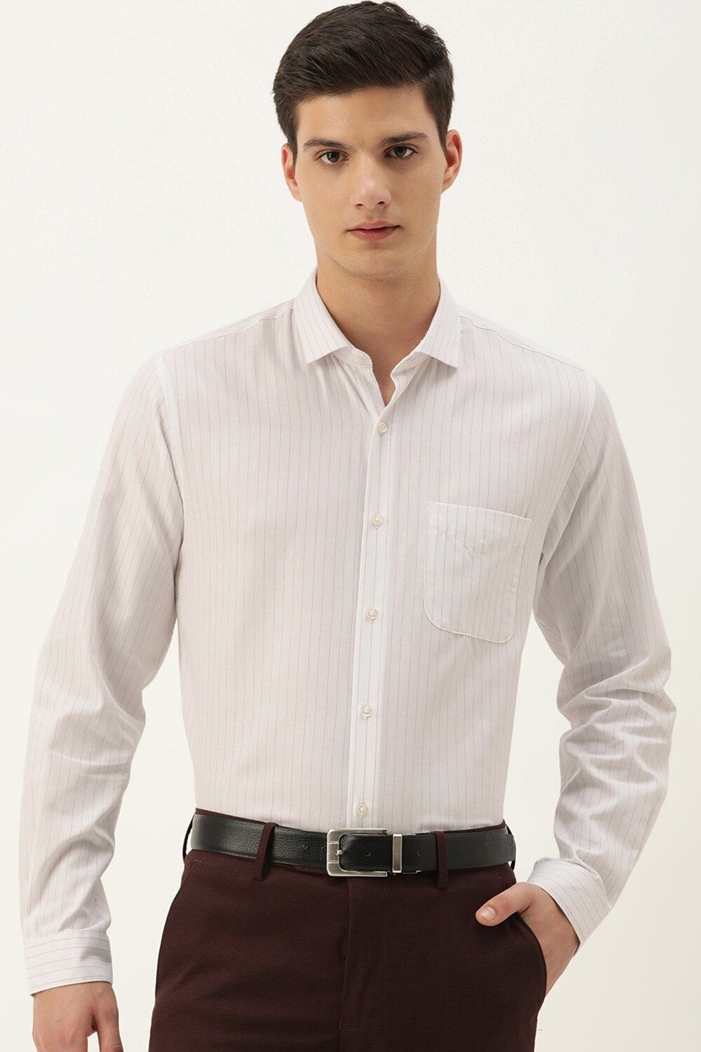 Men White Slim Fit Formal Full Sleeves Formal Shirt