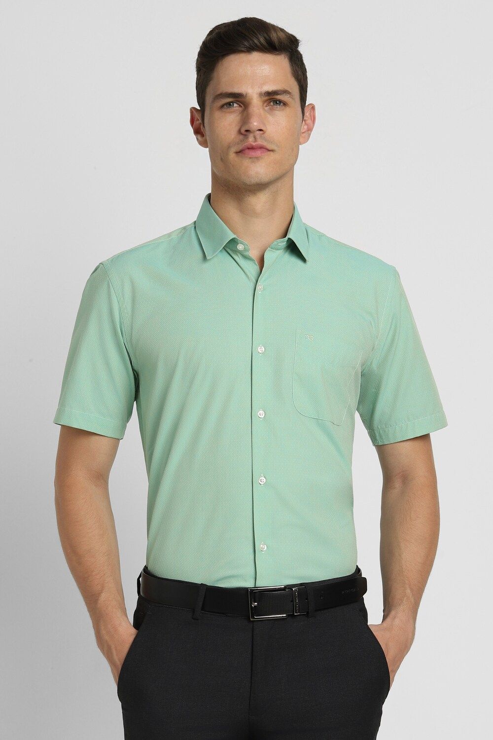 Men Green Regular Fit Formal Half Sleeves Formal Shirt
