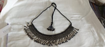 Black and White Necklace With a Striking Combination of Beads and Tassels Black and White Necklace With a Striking Combination of Beads and Tassels
