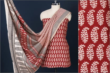 Suit 3 Piece Bagh Print Red Silk Cotton Chanderi Suit 3 Piece Bagh Print Red Silk Cotton Chanderi