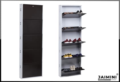 Jaimini 5 Shelves Metal Shoe Rack Wall Mounted, Brown (DIY) Jaimini 5 Shelves Metal Shoe Rack Wall Mounted, Brown (DIY)