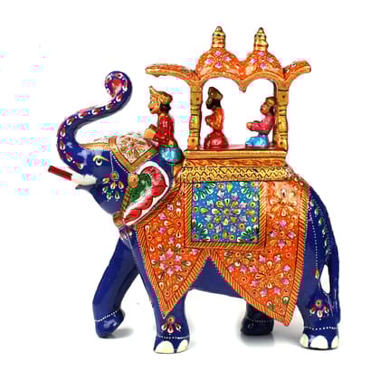 Tribes India Orange Metal Meenakari Ambabari Elephant Statue (30 CM)