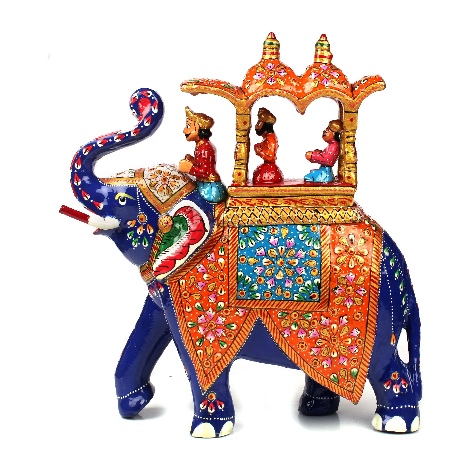 Tribes India Orange Metal Meenakari Ambabari Elephant Statue (30 CM)