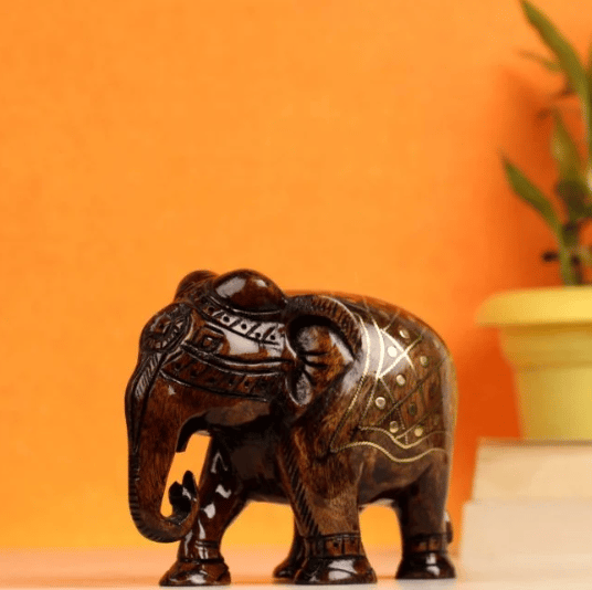 Handcrafted Wooden Tarkashi Elephant Statue (12 cm)