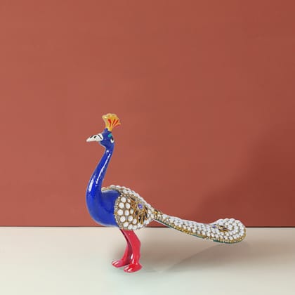 Peacock With Moti Work Metal Meenakari 6 Inch Peacock With Moti Work Metal Meenakari 6 Inch
