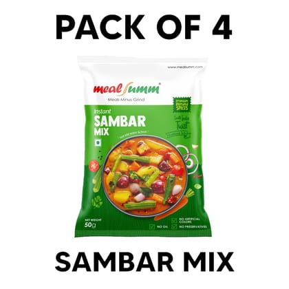 Instant Sambar powder ( Just add Water, Only Rs. 16 per serving - Pack of 4) - 200 gm Instant Sambar powder ( Just add Water, Only Rs. 16 per serving - Pack of 4) - 200 gm
