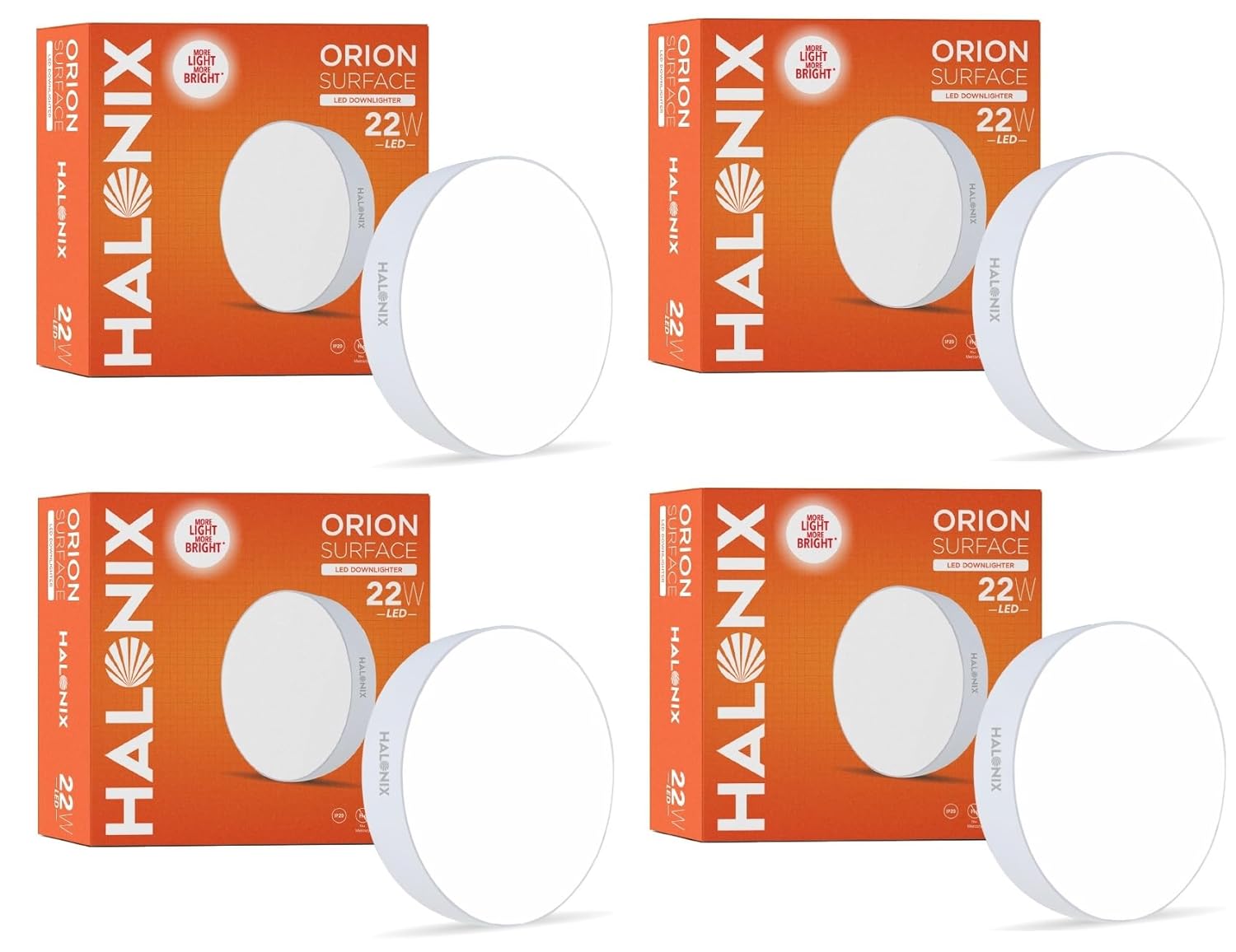 22W White Orion Round Led Rimless Surface downlighter| Led Ceiling Light for Home, Shop and Office |Pack of 4, White.