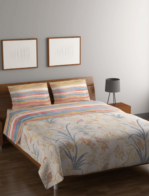 Suan bedsheet King Size Bed with 2 Pillow Cover Set 210 TC high Cotton 108 X 108 Inches (Paisely Floral (PinkBlue), King)