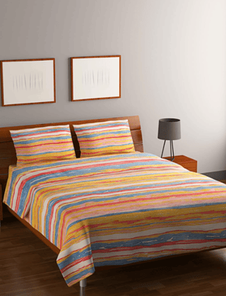 Suan bedsheet King Size Bed with 2 Pillow Cover Set 210 TC high Cotton 108 X 108 Inches (Printed Abstract (Pink Blue), King)
