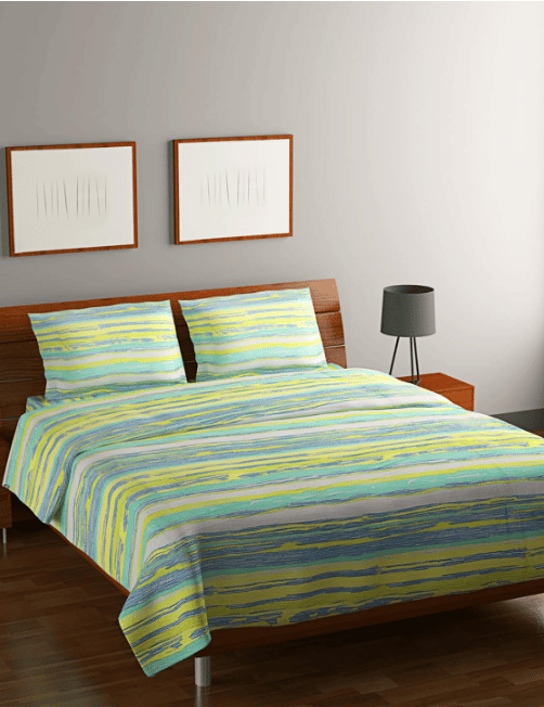 Suan bedsheet King Size Bed with 2 Pillow Cover Set 210 TC high Cotton 108 X 108 Inches (Geomatric (Blue Yellow), King)