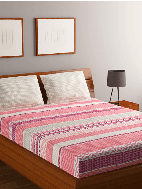Suan bedsheet King Size Bed with 2 Pillow Cover Set 210 TC high Cotton 108 X 108 Inches (Geomatric (Pink Purple), King)