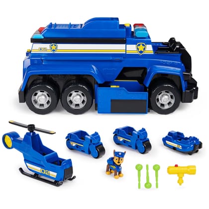 Paw Patrol Chase 5-in-1 Ultimate Police Cruiser - Car with Lights and Sounds, 2 Motorcycle, a Helicopter and a Boat for Kids Aged 3 and up