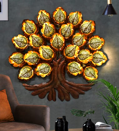 Paan Leaf Tree With Led Light Metal Wall Art For Home Decor pack of 2