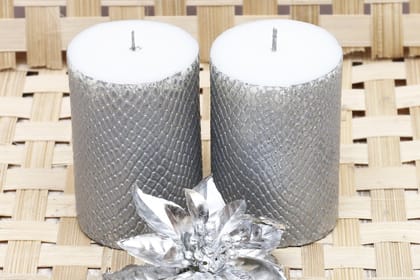 Silver Cobra Skin Pattern Candles - Pack of 2