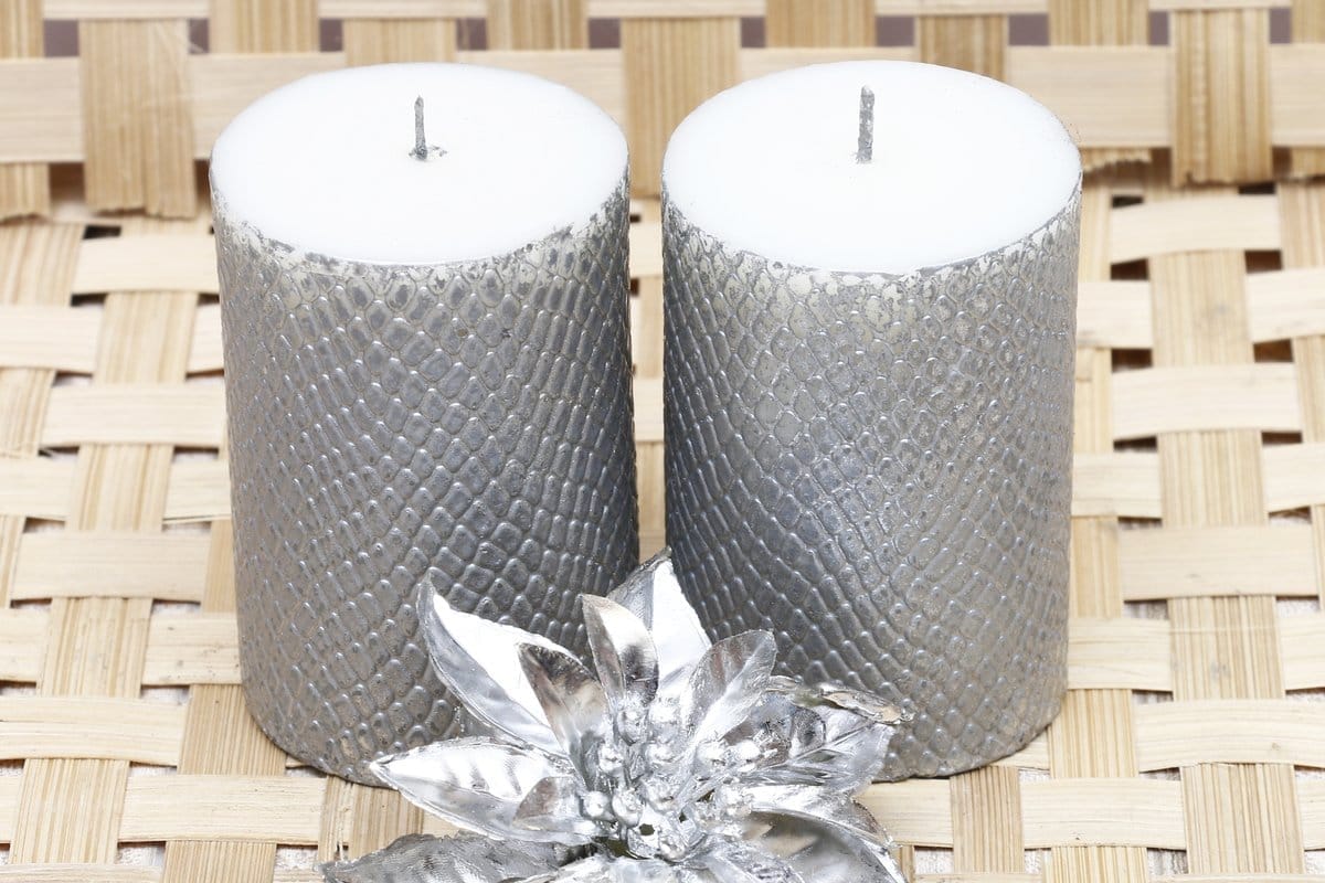 Silver Cobra Skin Pattern Candles - Pack of 2