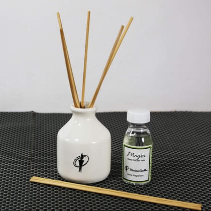 White Ceramic Bottle Reed Diffuser Set with Mogra Aroma oil