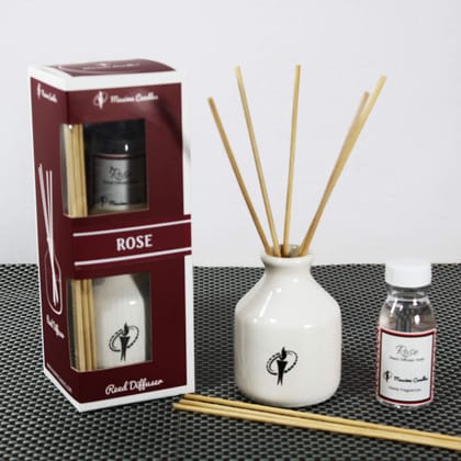 White Ceramic Bottle Reed Diffuser Set with Rose Aroma oil