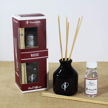 Black Ceramic Bottle Reed Diffuser Set with Rose Aroma oil