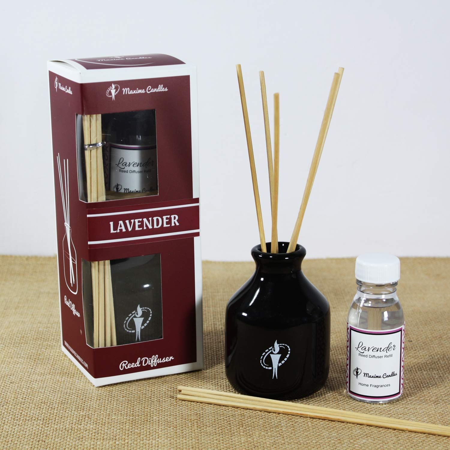 Black Ceramic Bottle Reed Diffuser Set with Lavender Aroma oil