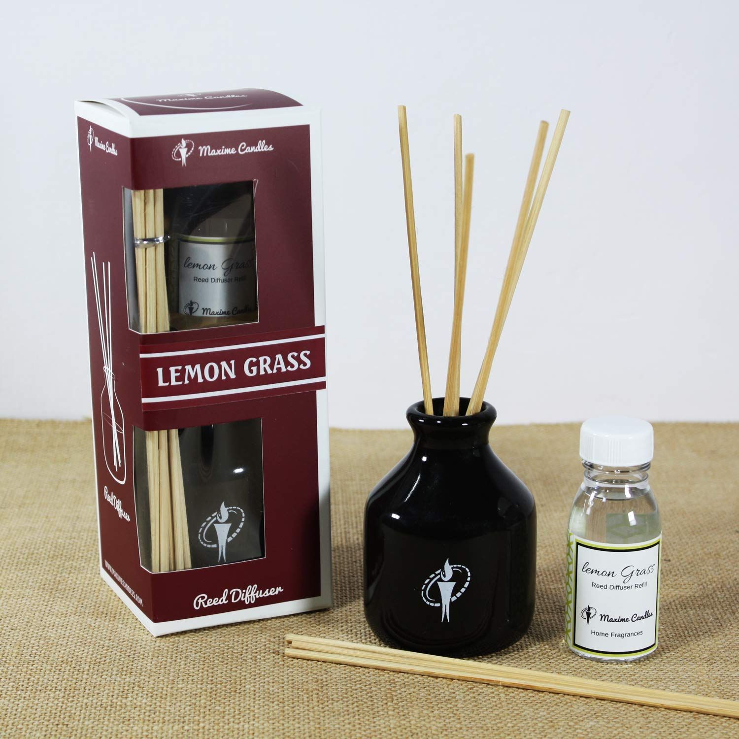 Black Ceramic Bottle Reed Diffuser Set with LemonGrass Aroma oil