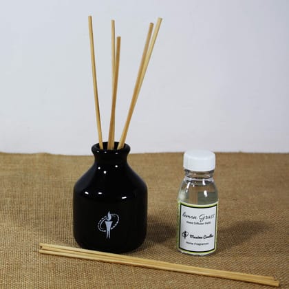 Black Ceramic Bottle Reed Diffuser Set with LemonGrass Aroma oil