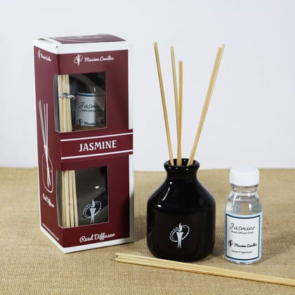 Black Ceramic Bottle Reed Diffuser Set with Jasmine Aroma oil